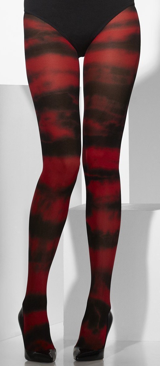 Tie Dye Print Tights Red & Black