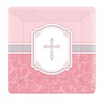 Communion Blessing Pink Paper Plates - 8 Pack
