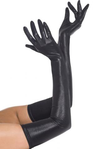 Wet Look Black Gloves