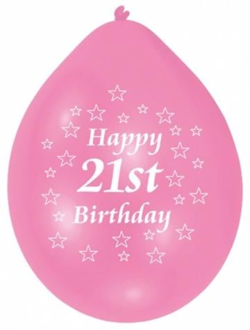 Pink/White Happy Birthday 21st Balloon - 10 Pack