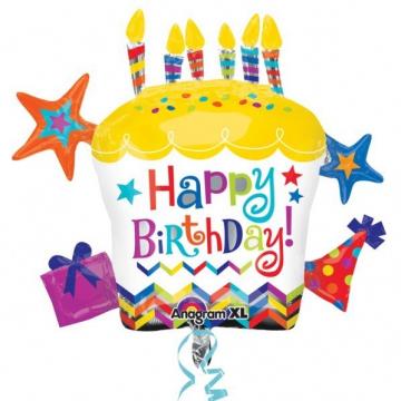 Happy Birthday Cake Foil Balloon - 28"x26"
