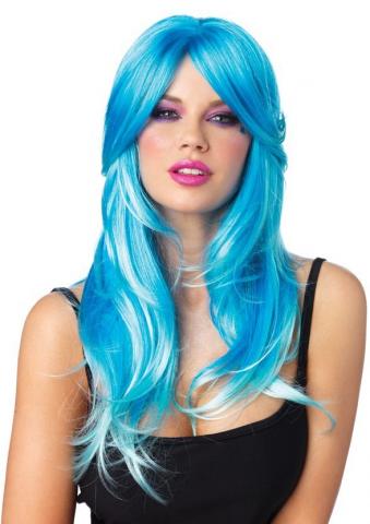 Glow Two-Tone Long Curly Wig- blue