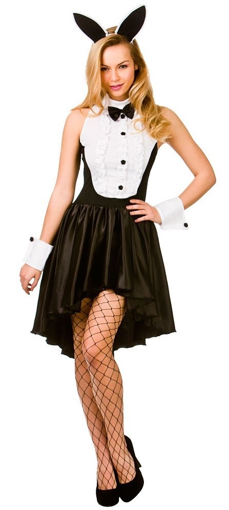 WHITE BLACK BUNNY GIRL SET HEN NIGHT Womens Ladies Fancy Dress Costume Kit 
