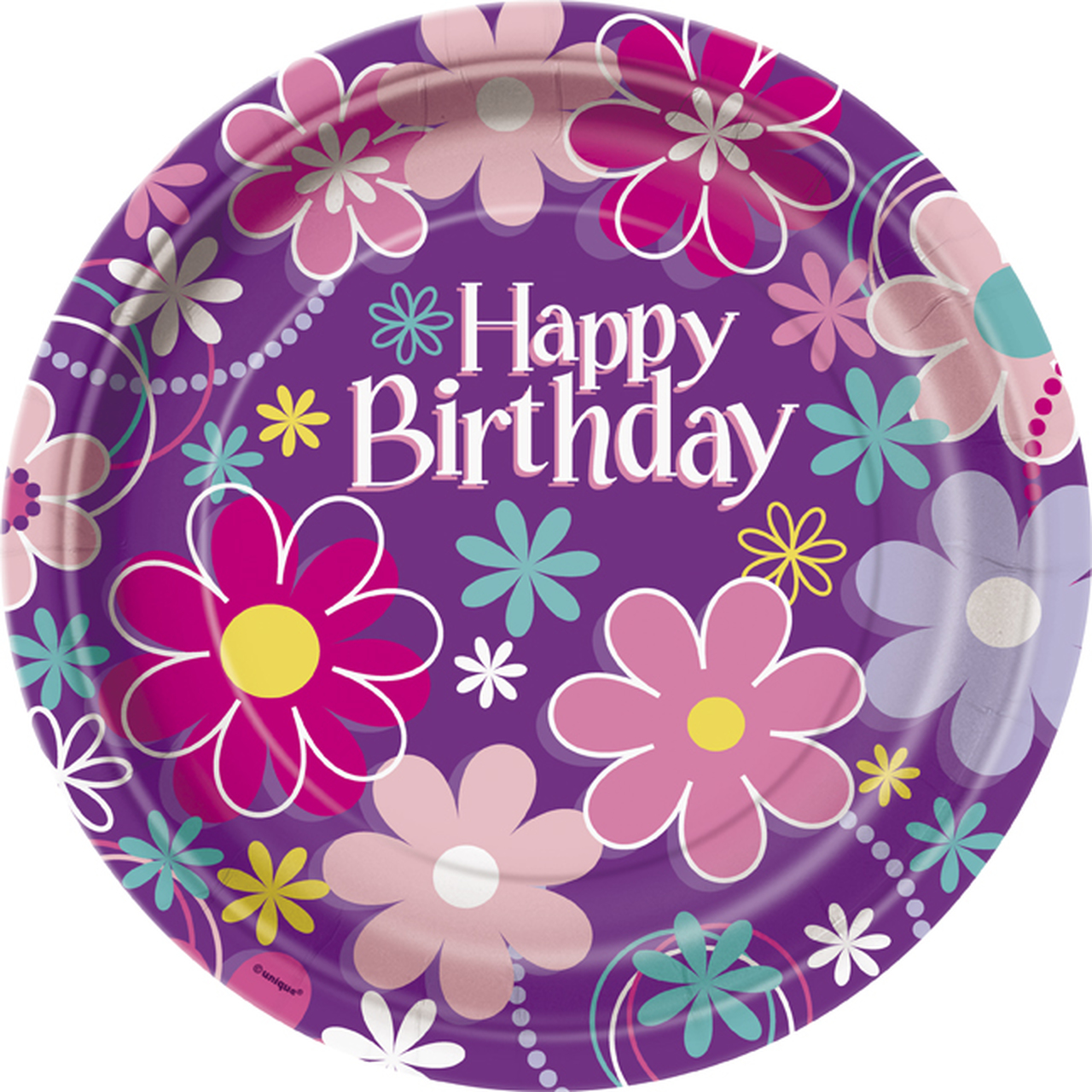 Purple Happy Birthday Plates 8 Pack