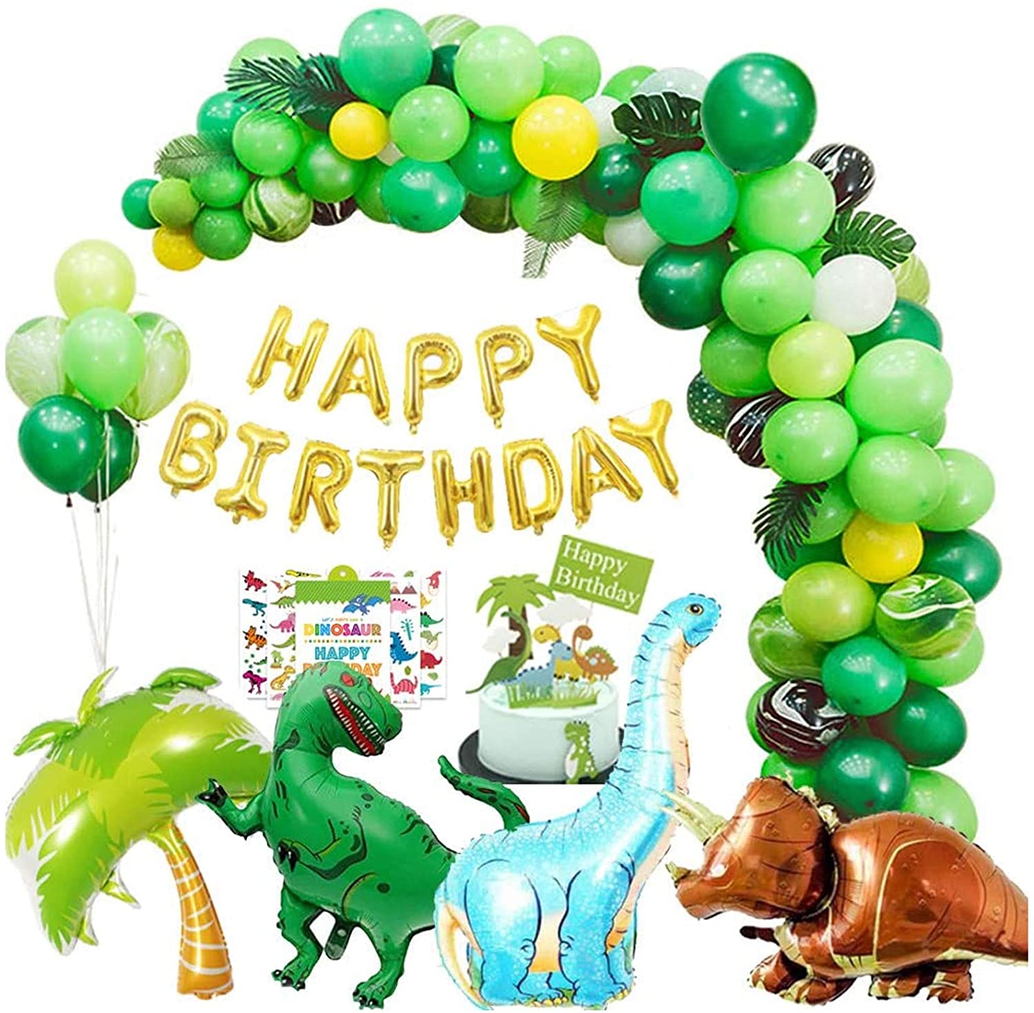 Yansion Dinosaur Party Supplies Birthday Decorations -60Pcs Dinosaur  Birthday Party Decoration Set with Happy Birthday Banner,Jungle Latex  Balloons