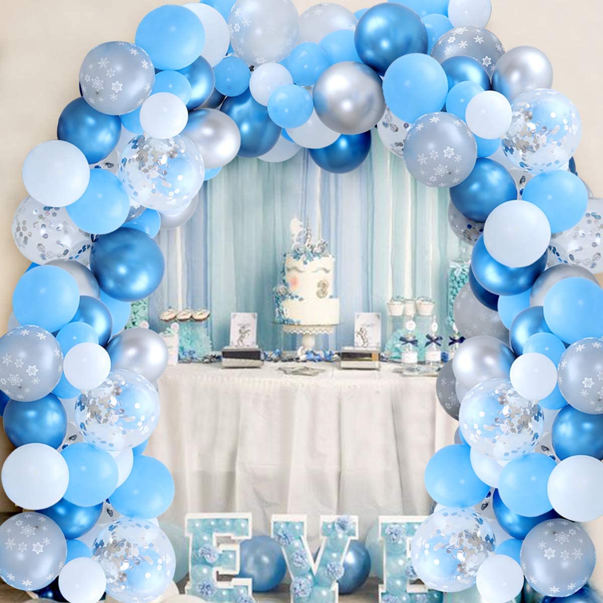Snowflake Balloon Arch with Blue and Silver Balloons Garland & Arch Kit ...