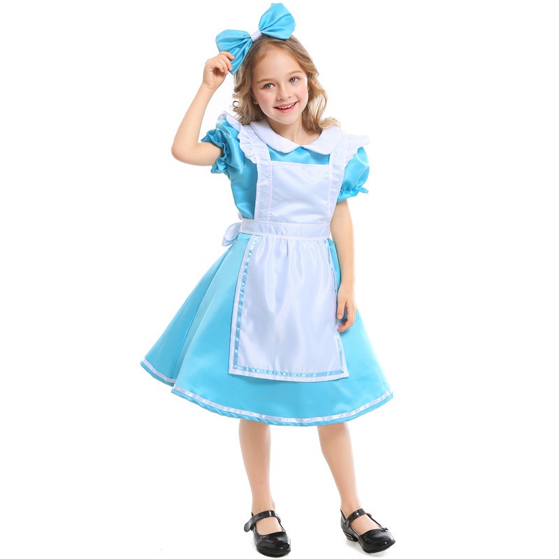 Atosa Costume Alice Per Bambina 3-4 Anni (98-115 Cm) - Vestito, Grembiule E Fiocco, 3 Pezzi, Azzurro