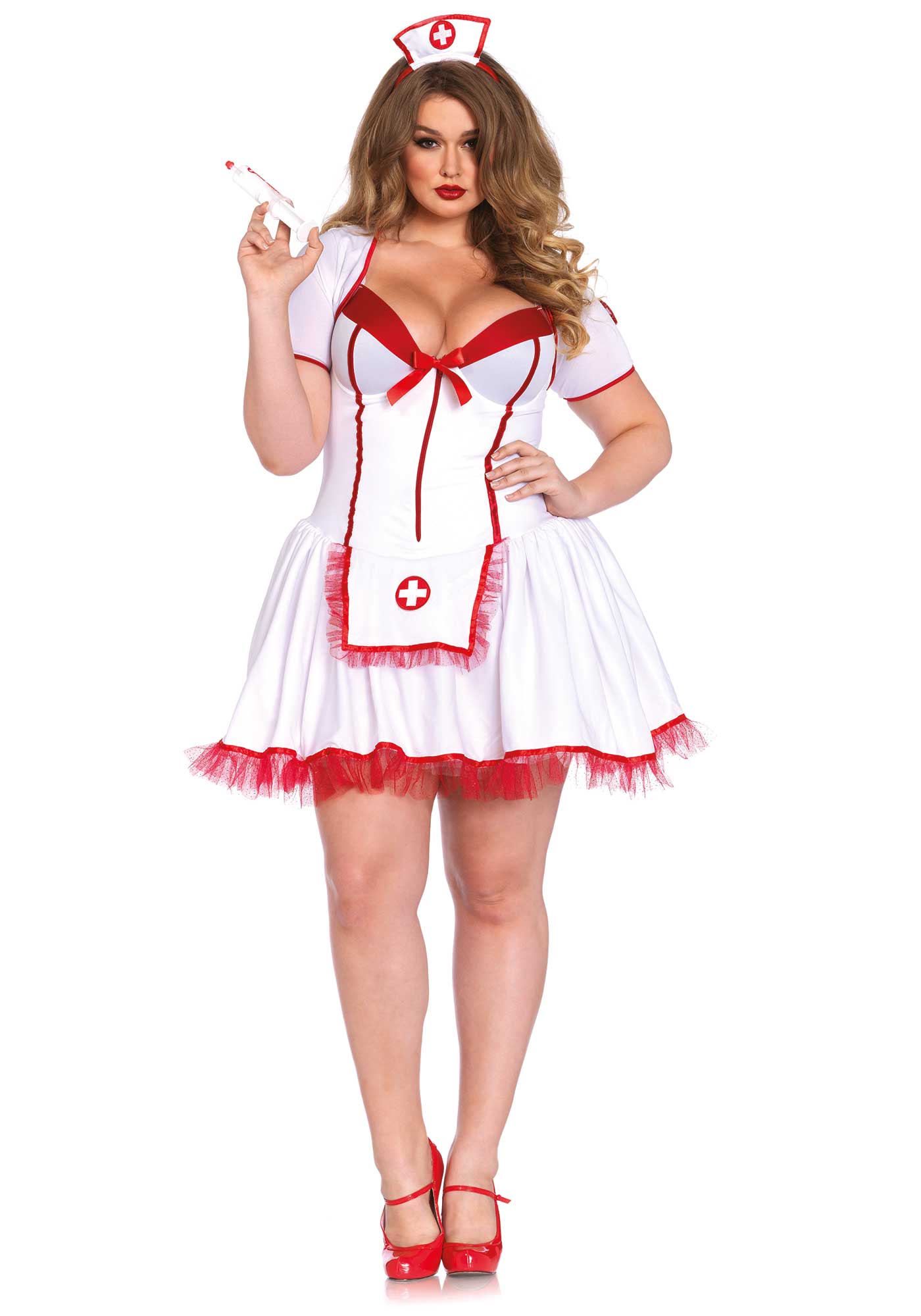 Curvy Nurse Costume includes a Body hugging shaper dress with molded underw...