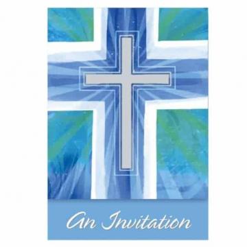 Joyous Cross Blue Folded Invitations,  - 6 Pack