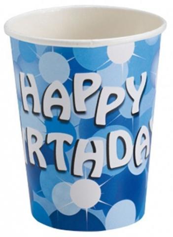 Blue Happy Birthday Paper Cups - Pack