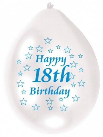Blue/White Happy Birthday 18th Balloon - 10 Pack