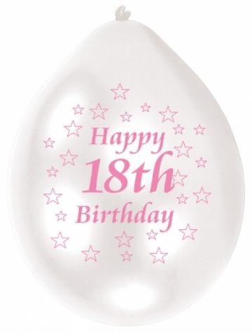 Pink/White Happy Birthday 18th Balloon - 10 Pack