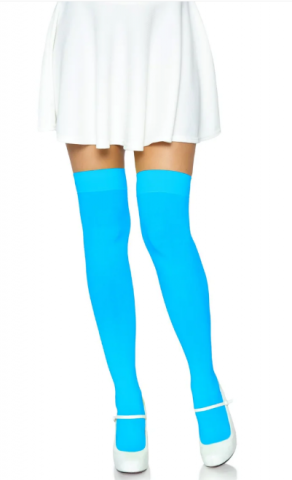 Nylon Thigh High Stockings - Neon Blue