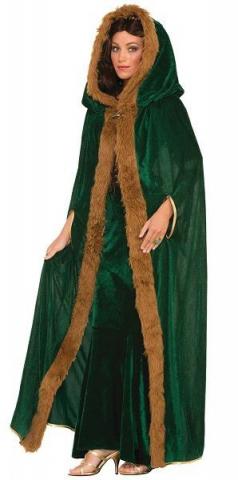 Faux Fur Trimmed Cape - Green