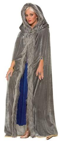 Faux Fur Trimmed Cape - Grey