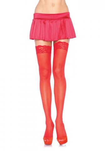 Red Black Nylon Sheer Thigh High Stockings