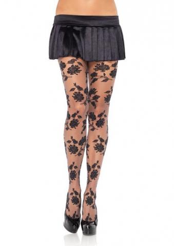 Contrast woven floral spandex sheer pantyhose Black/GREY