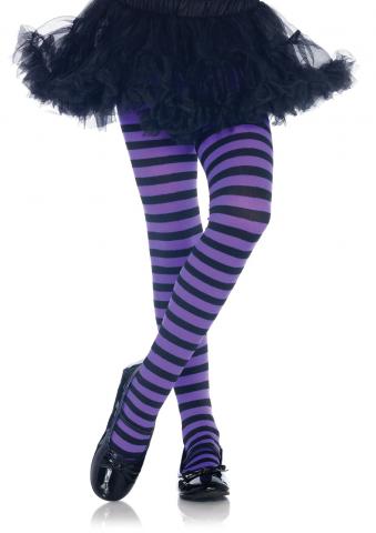 Girl Striped Tights - Black/Purple