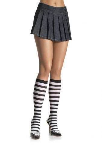 Striped Knee High Stockings - Black/White