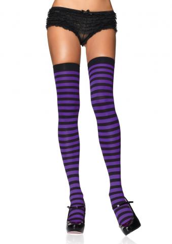 Striped Nylon Stockings - Black/Purple