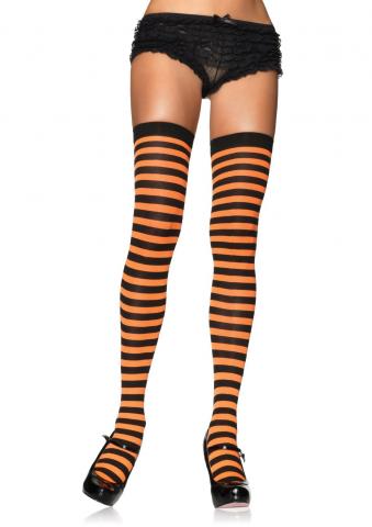 Striped Nylon Stockings - Black/Neon Orange
