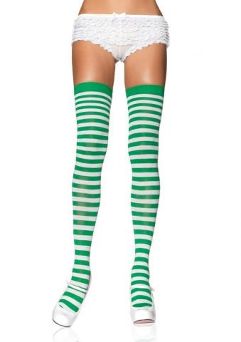 Striped Nylon Stockings - White/Green