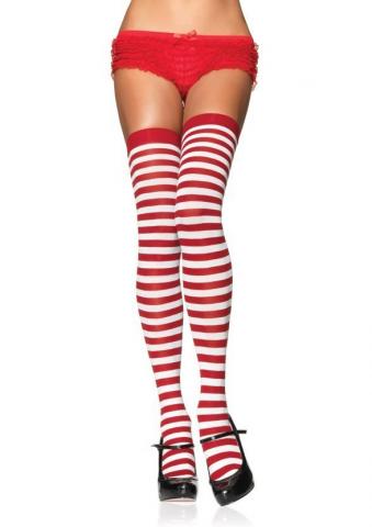 Striped Nylon Stockings - Red/White