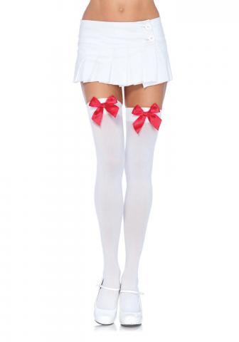 White Over The Knee Stockings With Red Bow
