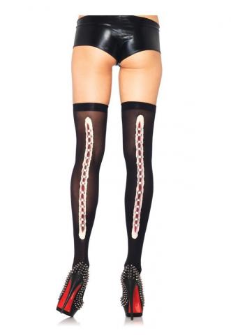 Opaque thigh highs with latex stapled wound backseam Black