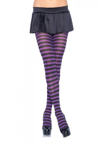 Striped Nylon Tights - Black/Purple