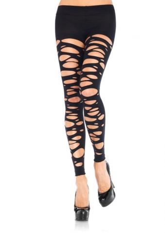Tattered Footless Tights - Black