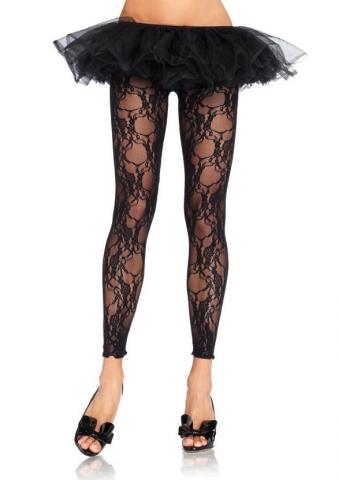 Floral Lace Footless Tights Black