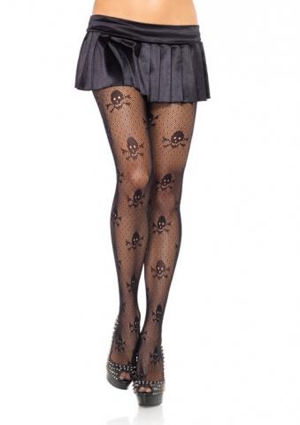 Micro Net Skull Print Pantyhose - Black