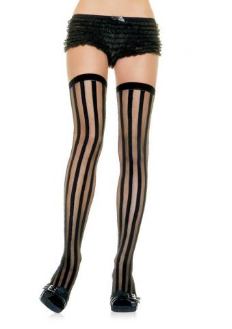 Vertical Stripe Stockings - Black