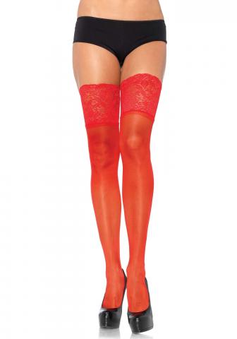 Lycra Sheer Thi Hi W/5"Silicone Lace Top Red