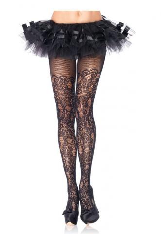 Floral vine net pantyhose Black