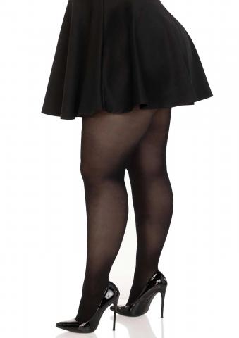 Plus Size Opaque Sheer To Waist Tights With Cotton Crotch Black