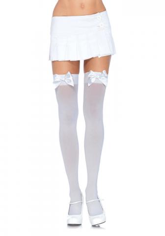 White Over The Knee Stockings With Bow - Plus Size