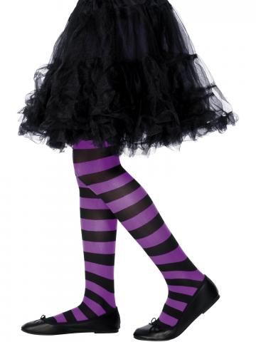 Children's Striped Tights - Purple