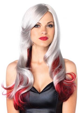 grey and red wig