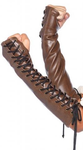 faux leather lace up arm warmers