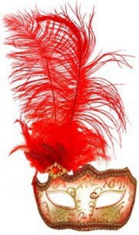 Glitter Eye Mask With Feathers - Red