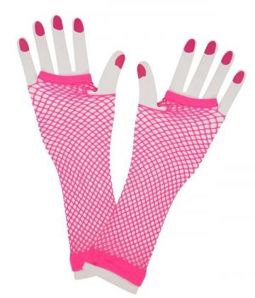 Neon pink fishnet gloves