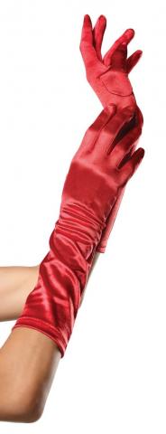 Elbow Length Satin Gloves - Red