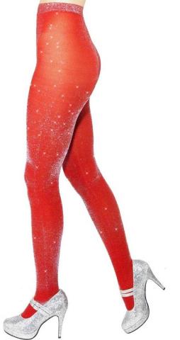 Silver Sparkle tights - Red
