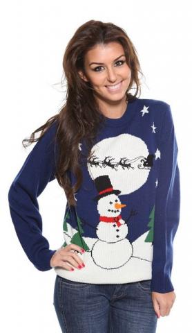 Ladies Snowman Christmas Jumper - Navy