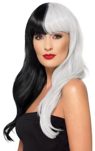 Deluxe Half & Half Wig - Black/White
