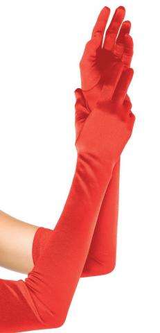 Extra Long Satin Gloves - Red