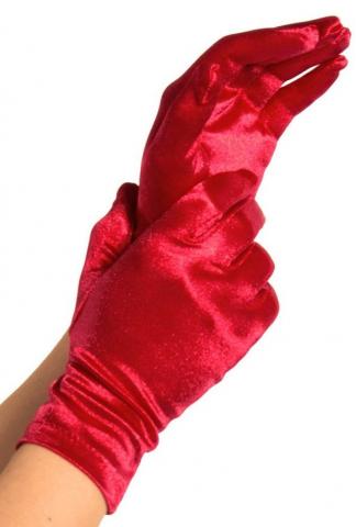 Wrist Length Satin Gloves - Red