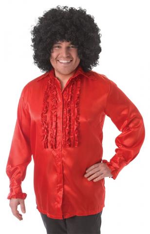 Red Satin Ruffle Shirt